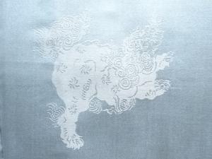 アンティーク　唐獅子模様織り出し緞子肩裏本場泥大島紬100亀甲男物羽織